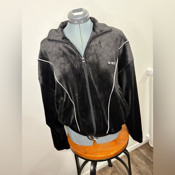 Black and White Bomber Jacket with Moto-Style Design - Picture 1 of 4